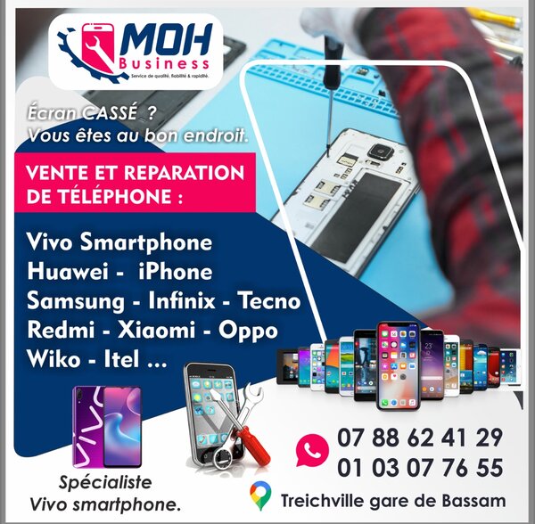 Réparation de téléphone, iPhone, Samsung, Vivo, Huawei, tecn