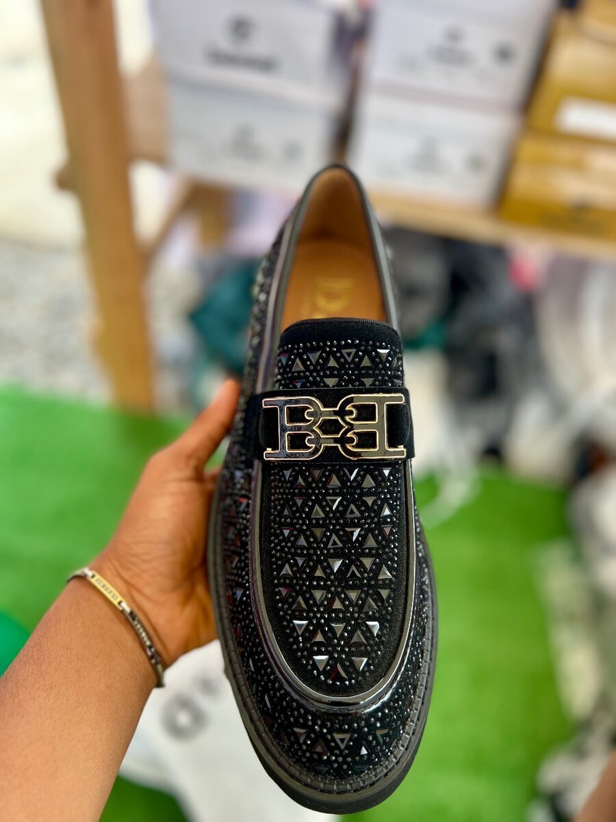 Men's Black Loafers with Metal Buckle