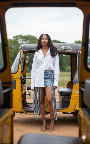 Jupe en denim avec franges