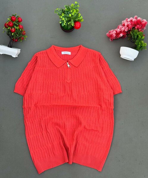 Polo Pull en Tricot Rouge Femme