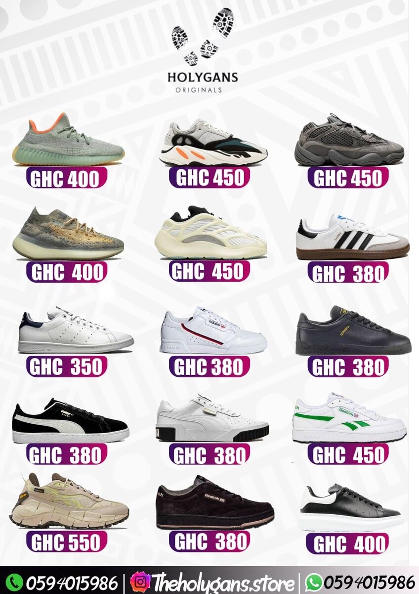 HOLYGANS ORIGINALS PRICE LIST