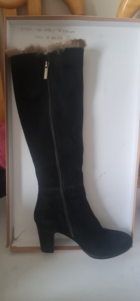 Сапоги замшевые на каблуке чёрные