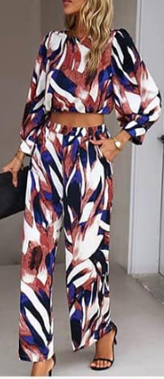 Women's Printed Suit, Long Sleeve Top and Trousers