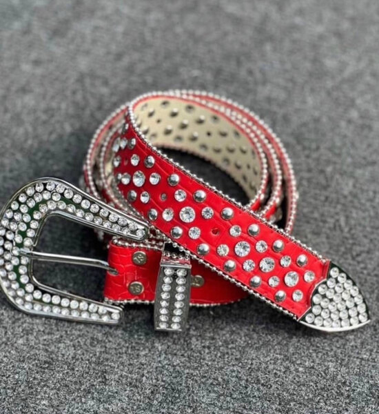 Ceinture rouge strassée glamour