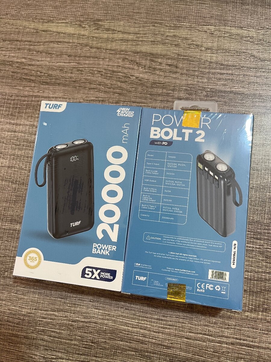 20,000mAh Power Bank with inbuilt cables
