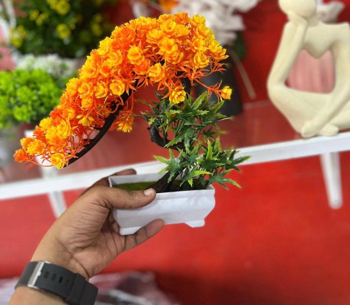 Artificial flowers in a pot