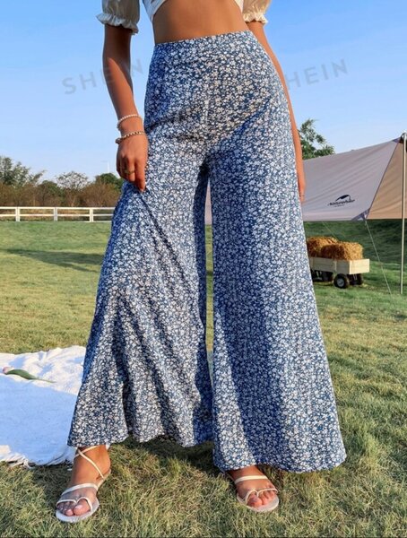 Pantalon ample à imprimé floral