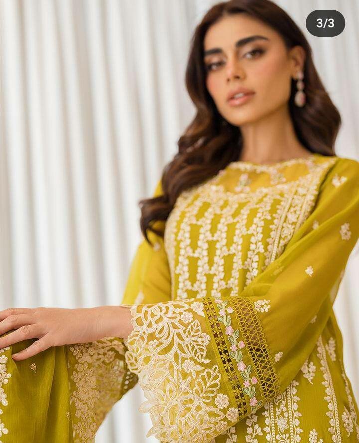 New arrival chiffon embroidery 3 pc unstitch