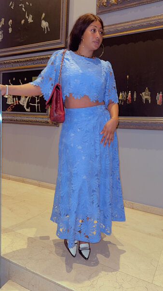 Ensemble d'été bleu en dentelle