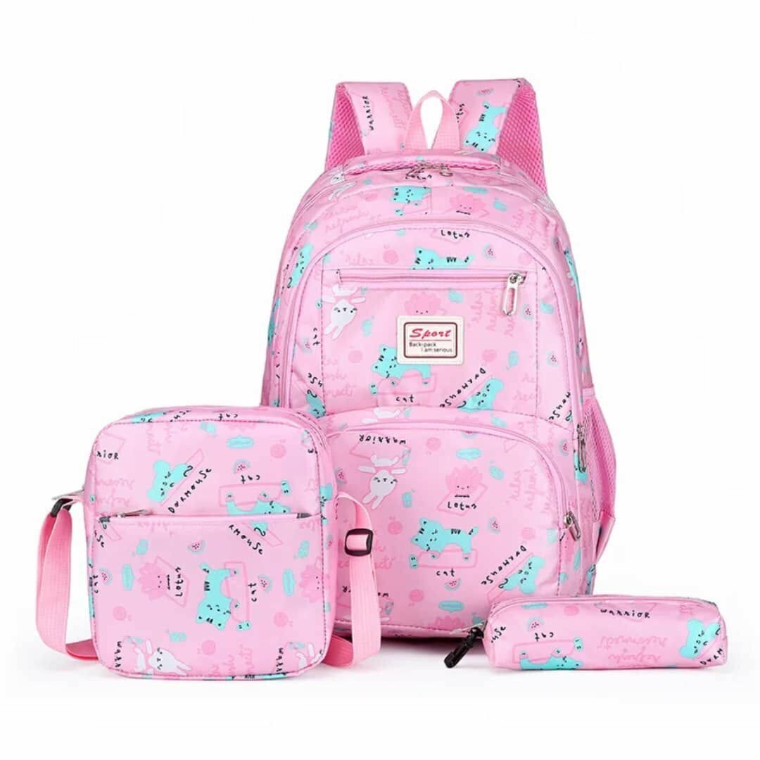 Set de Sac à Dos en Nylon Rose pour Enfants