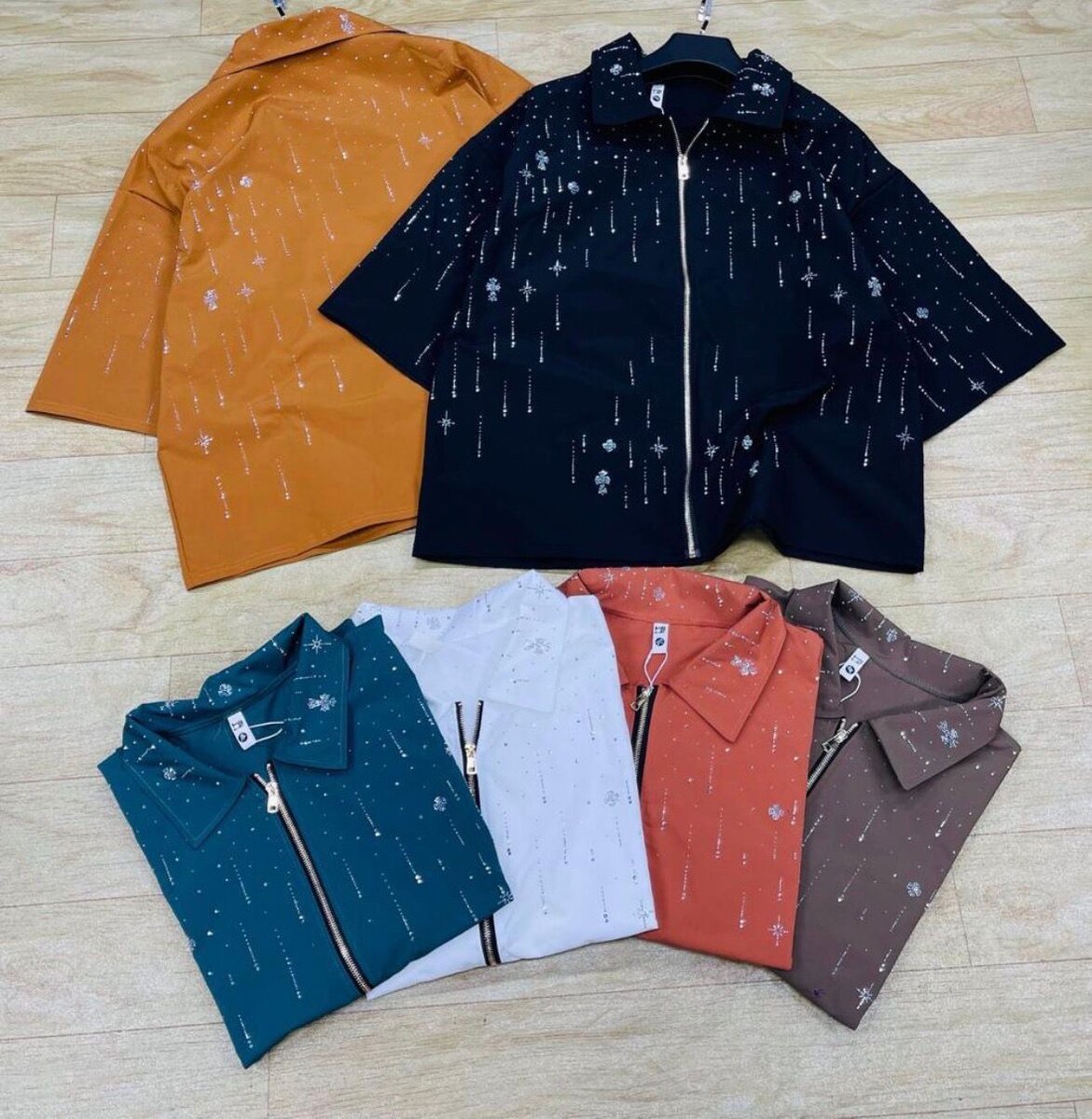Chemises zippées à motif brillant