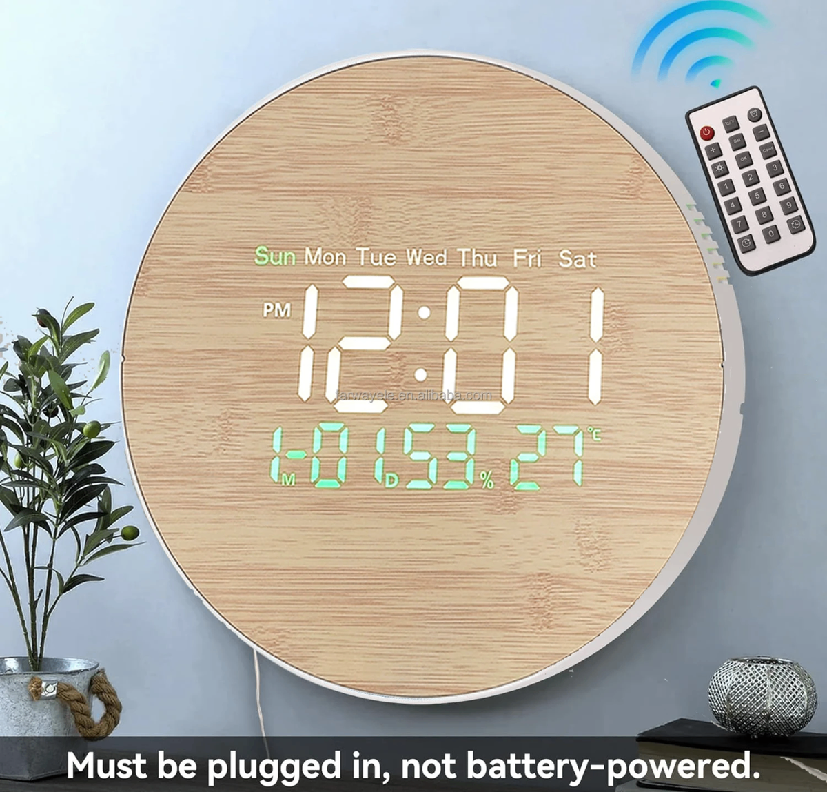 Horloge Murale LED en Bois