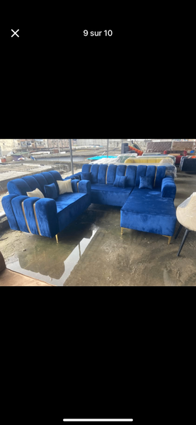 Canapé d'angle bleu velours