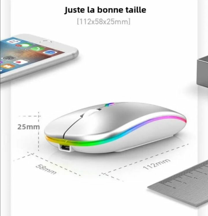 Souris sans fil LED rechargeable