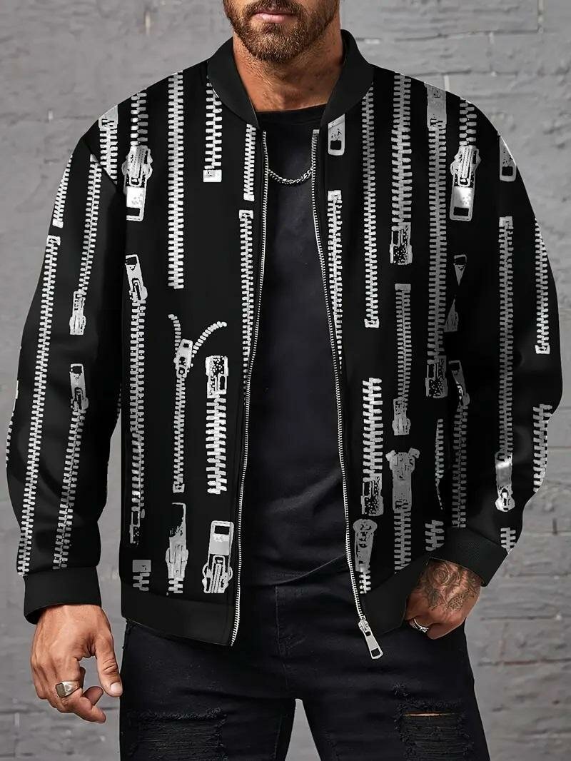 Men's printed polyester jacket - 1 pc stylish outerwear