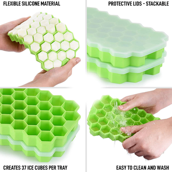37-Grid Honeycomb Ice Cube Maker  Easy Push Pop Out with Li