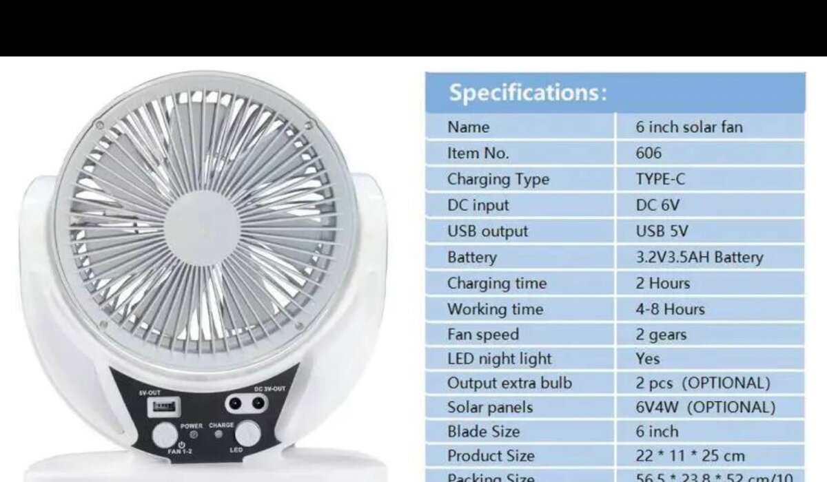 ventilateur de table solaire à batterie intégrée de 6 pouces