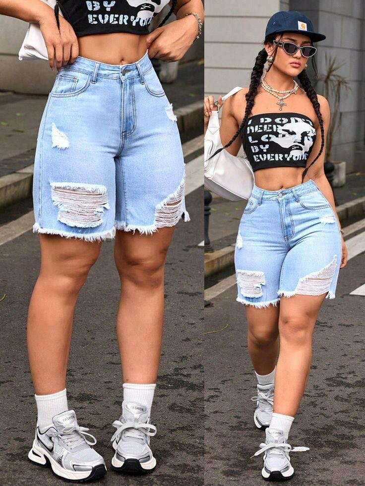 Bermuda en jean déchirée tendance
