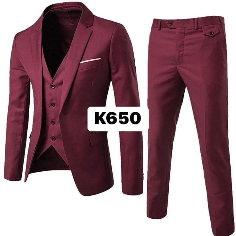Men's three-piece suit, color burgundy