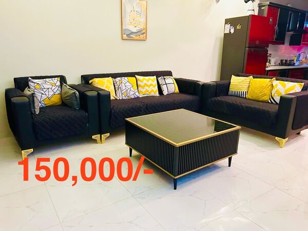 Sofa Set Like New Black & Golden