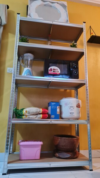 Étagère mix galvanisée 5 niveaux, tablette en bois