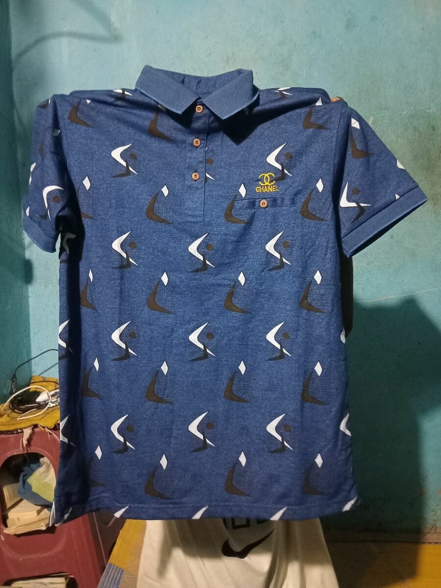 Polo bleu imprimé nautique