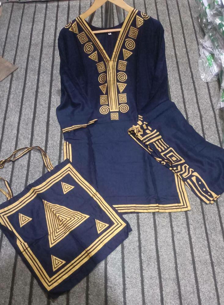 Stitched Linen Printed Suit