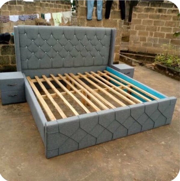 Accent king size bed frame with side drawers