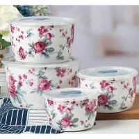 Ceramics Bowls with Lids - Airtight Food Storage Container Set/Microwave Nesting Mixing Bowls Set for Kitchen (4 Piece Set)