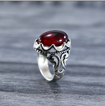 Hot Unique Design Turkish Silver Red Stone Ring Stainless Steel Fashion Ring Fore Men & Boys