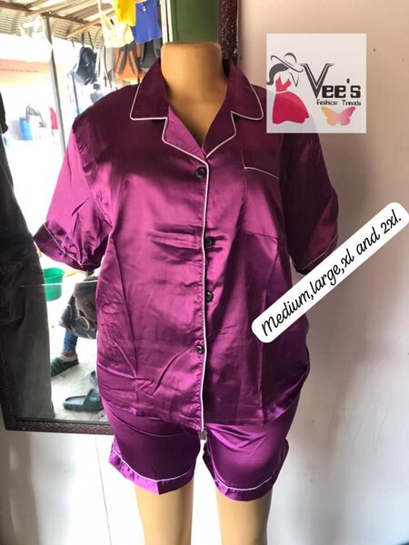 Women's burgundy pajamas, shorts and a short-sleeve shirt