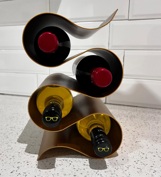 Bottle holder, modern wave-shaped design, metal