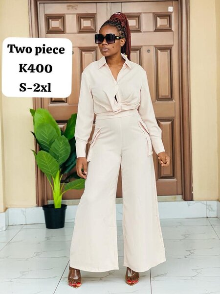 Women's suit, beige shirt and wide trousers  S-2xl