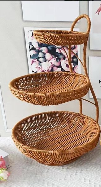 three-tier woven snack and fruit tray