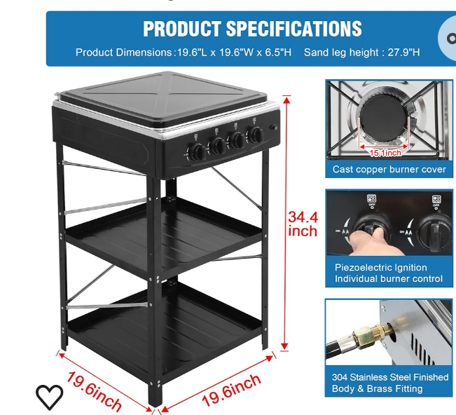 Stove 4 Burner Propane Burner with Support Leg Stand