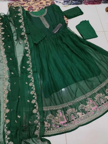 3 Pcs Women's Stitched Chiffon Embroidered Maxi