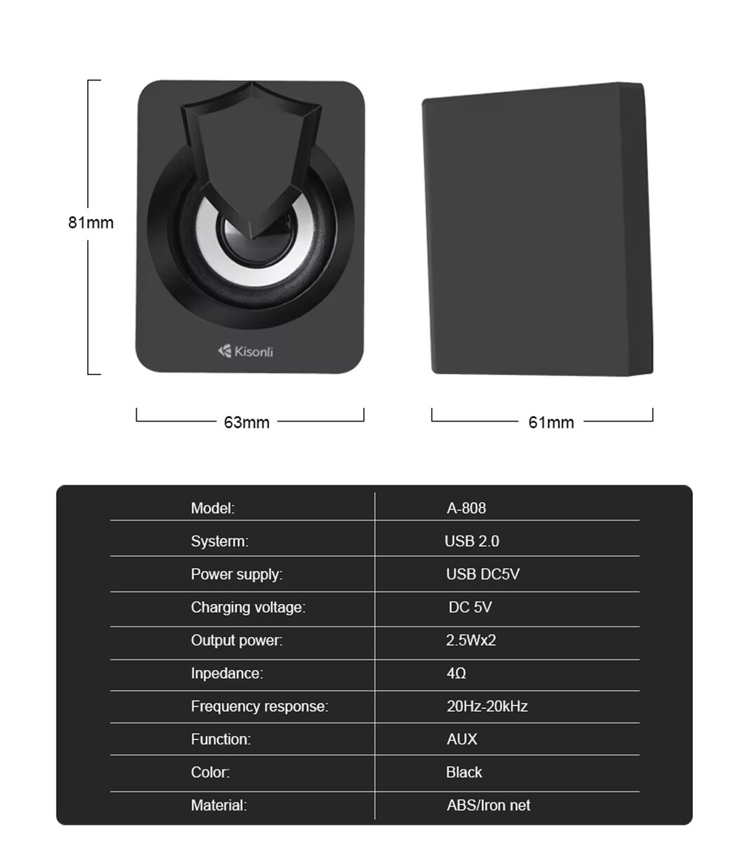 Kisonli A-808 Haut-parleurs USB