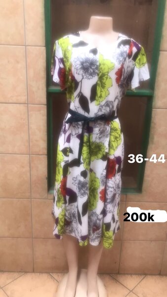 Women's white dress with floral print, size 36-44