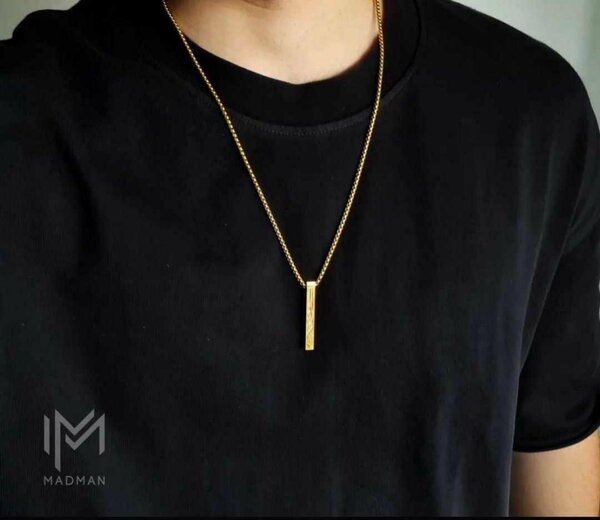 3D bar pendant, stainless steel necklace