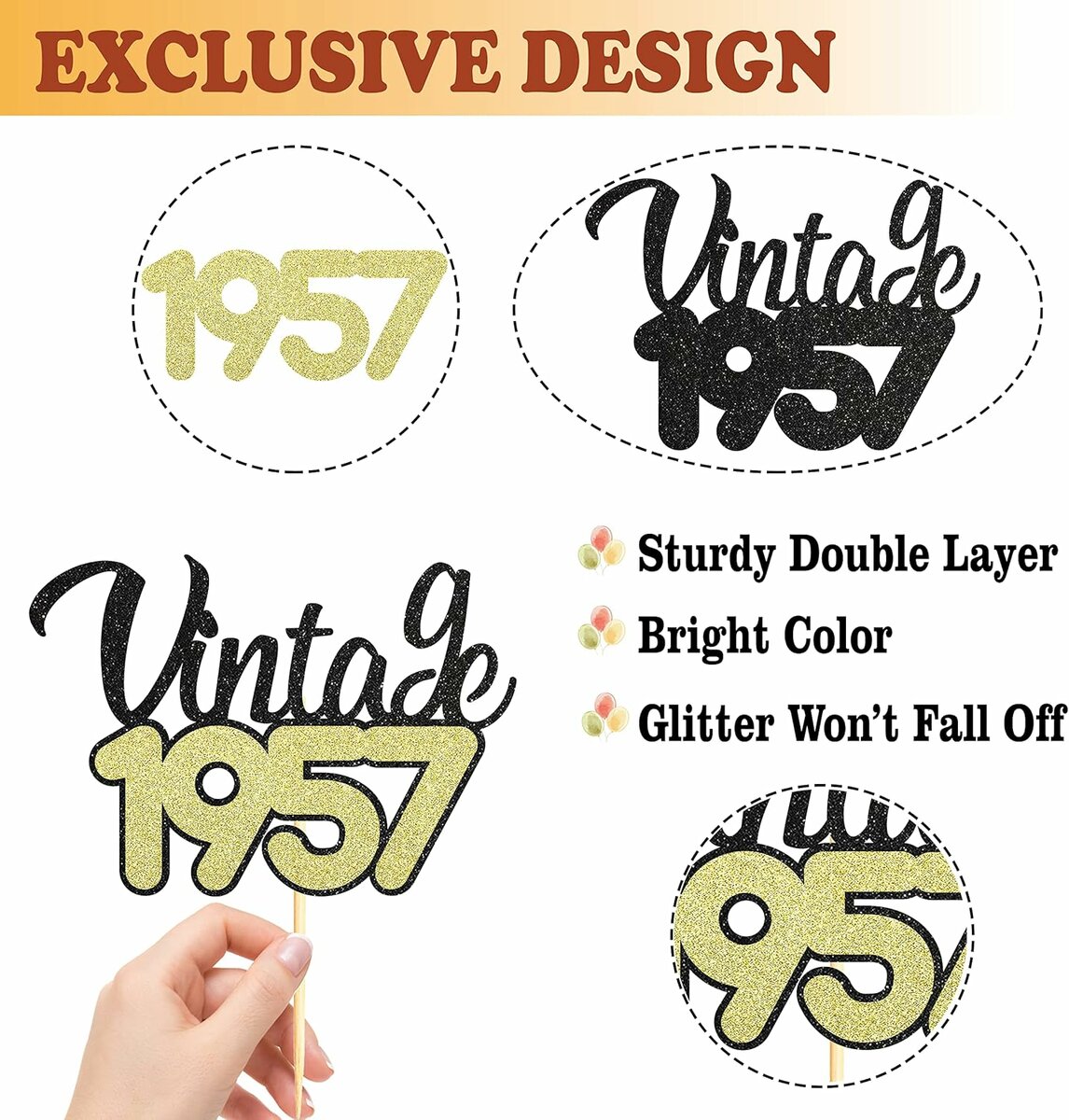 Sotpot 66th Cake Topper Double Layers Black Gold