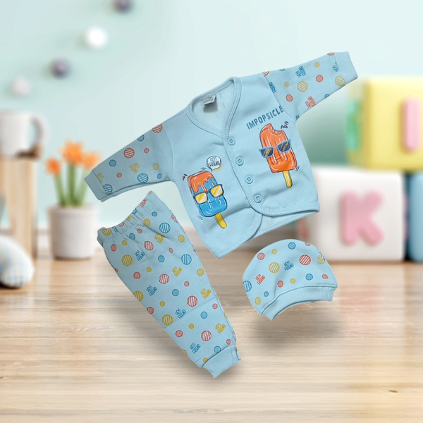 New born baby unisex 3pcs Cotton Fleece pajama shirt Set