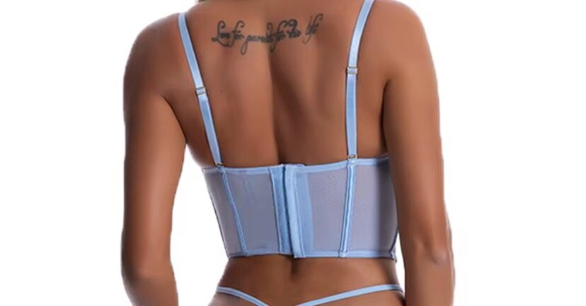 Ensemble corset bleu fleuri