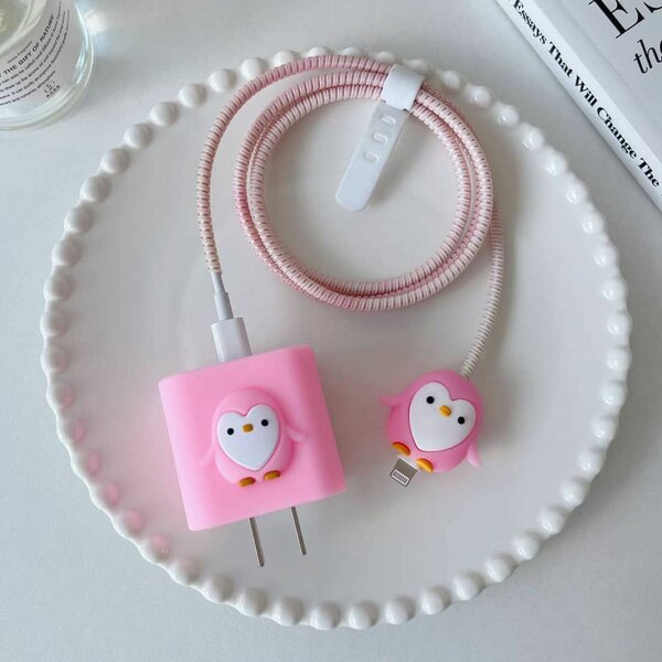Protège chargeur pingouin rose