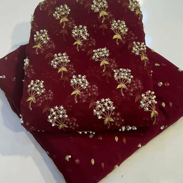 New balloon beats chiffion fabric pearl work + embroidery