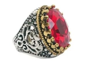 Sterling Silver Mens Rings Brand Vintage Antique Red Rhinestone Ring Mens Rings For Men