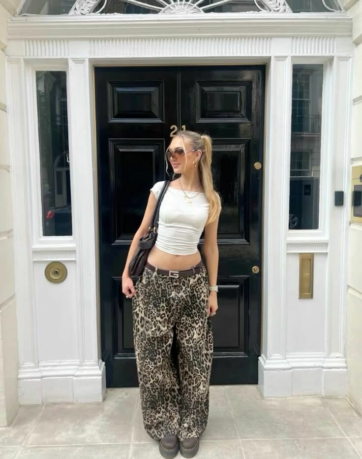 Pantalon large léopard femme