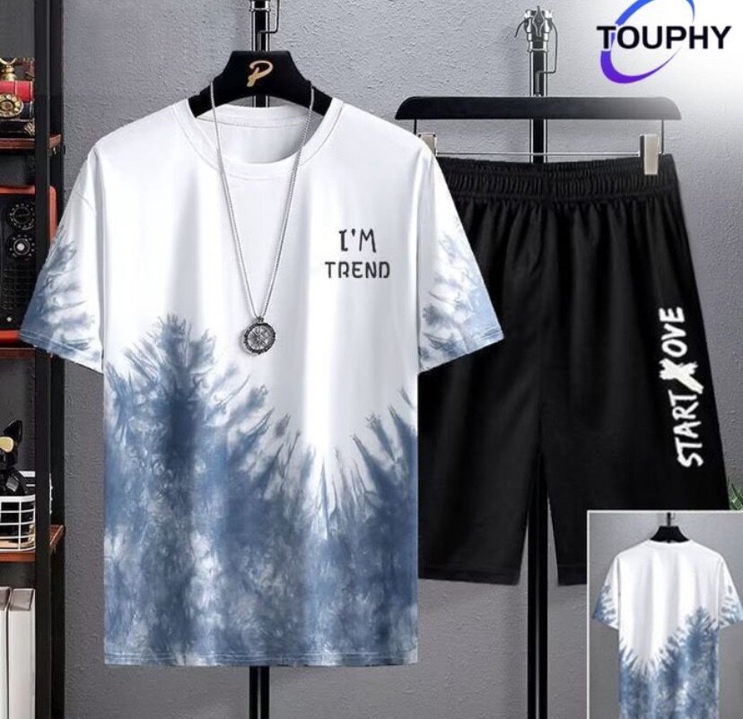 Sports Short Sleeve T-Shirt & Shorts Set - 2 Piece - White B