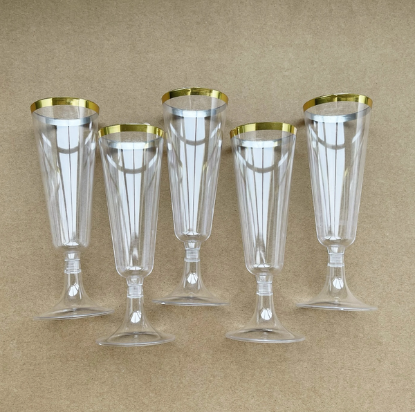 exquisite gold rim champagne stemware 25pc