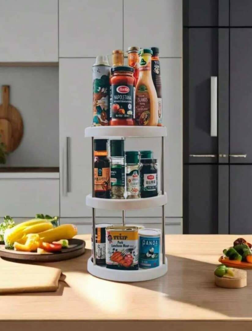 Étagère de rangement d'épices à 3 niveaux rotatif 360°