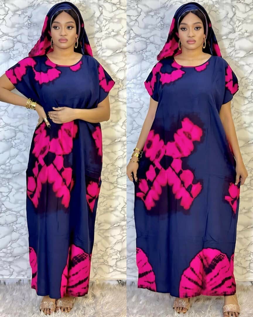 Boubou indigo Sénégal avec foulard